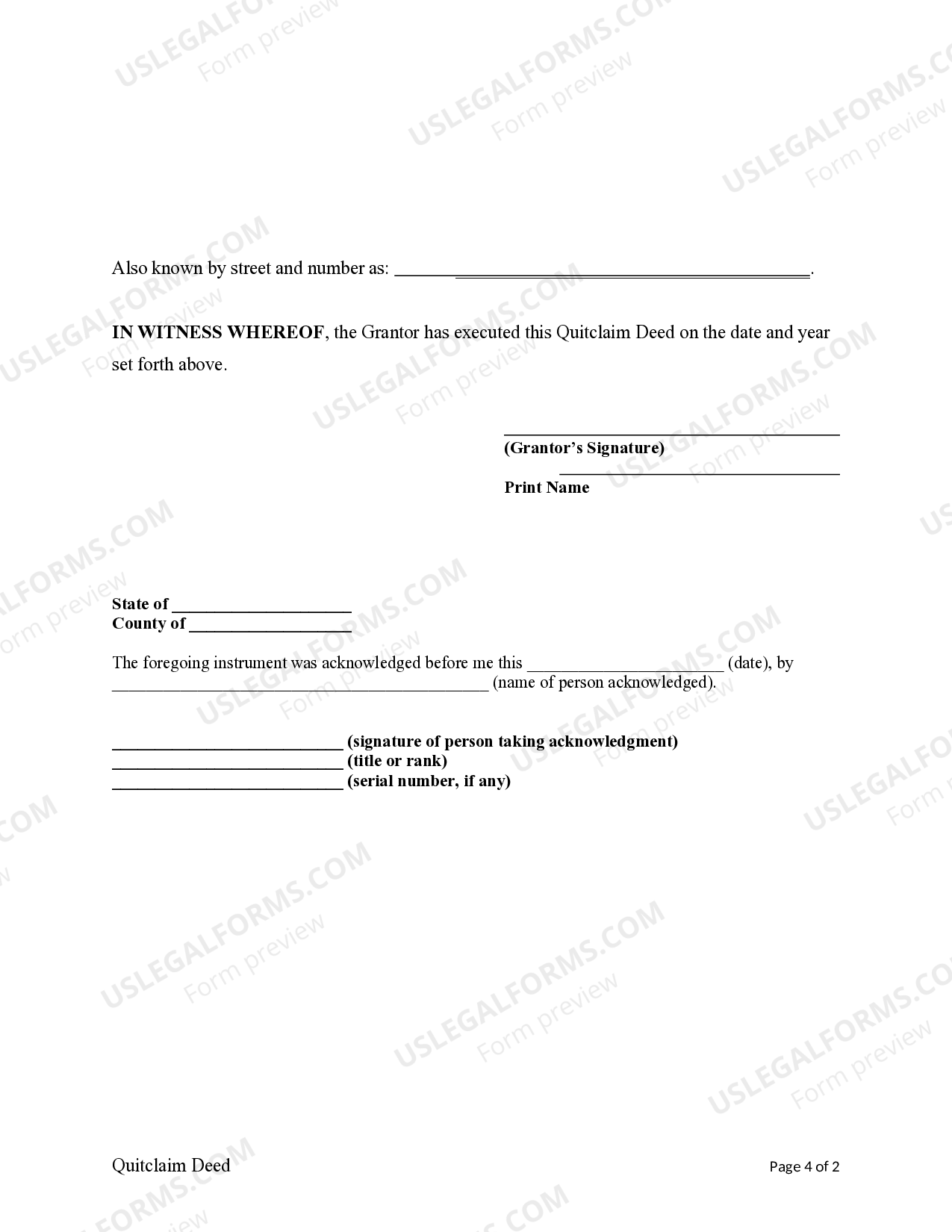 Colorado Quit claim Deed from an Individual to a Trust Quit Claim