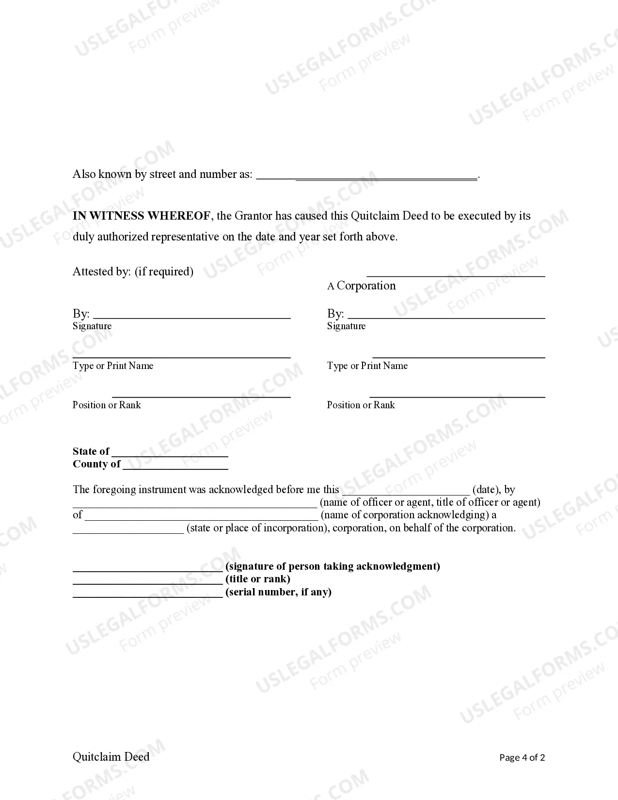 Preview Quitclaim Deed from a Corporation to a Limited Liability Company