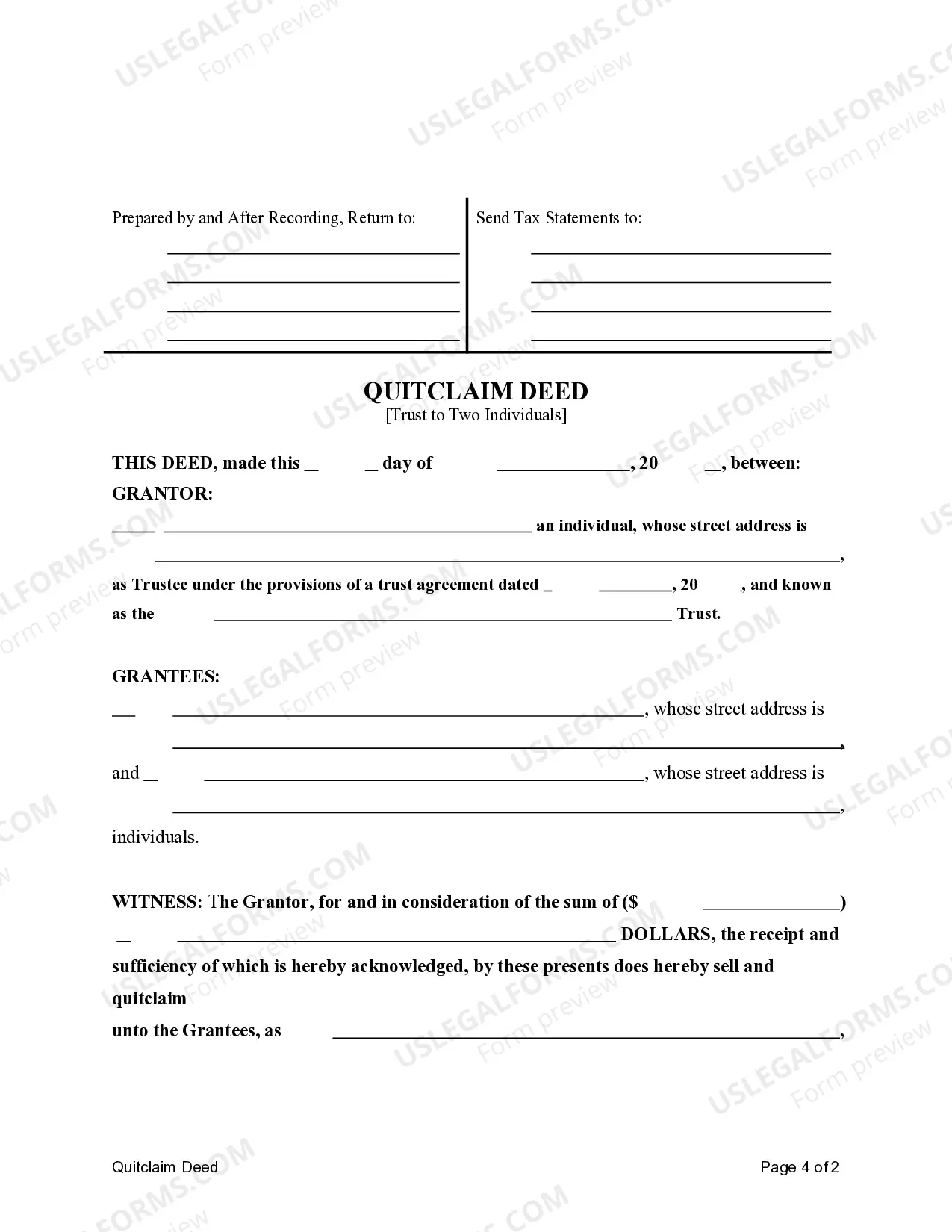 Preview Quitclaim Deed from a Trust to Two Individuals