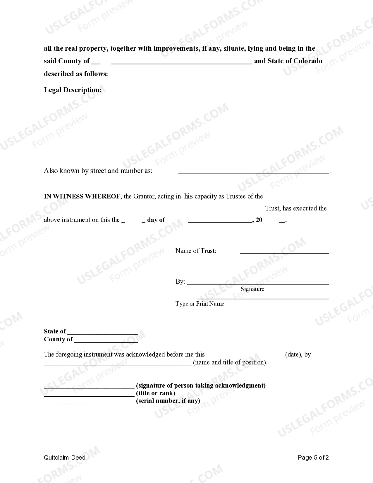 Preview Quitclaim Deed from a Trust to Two Individuals