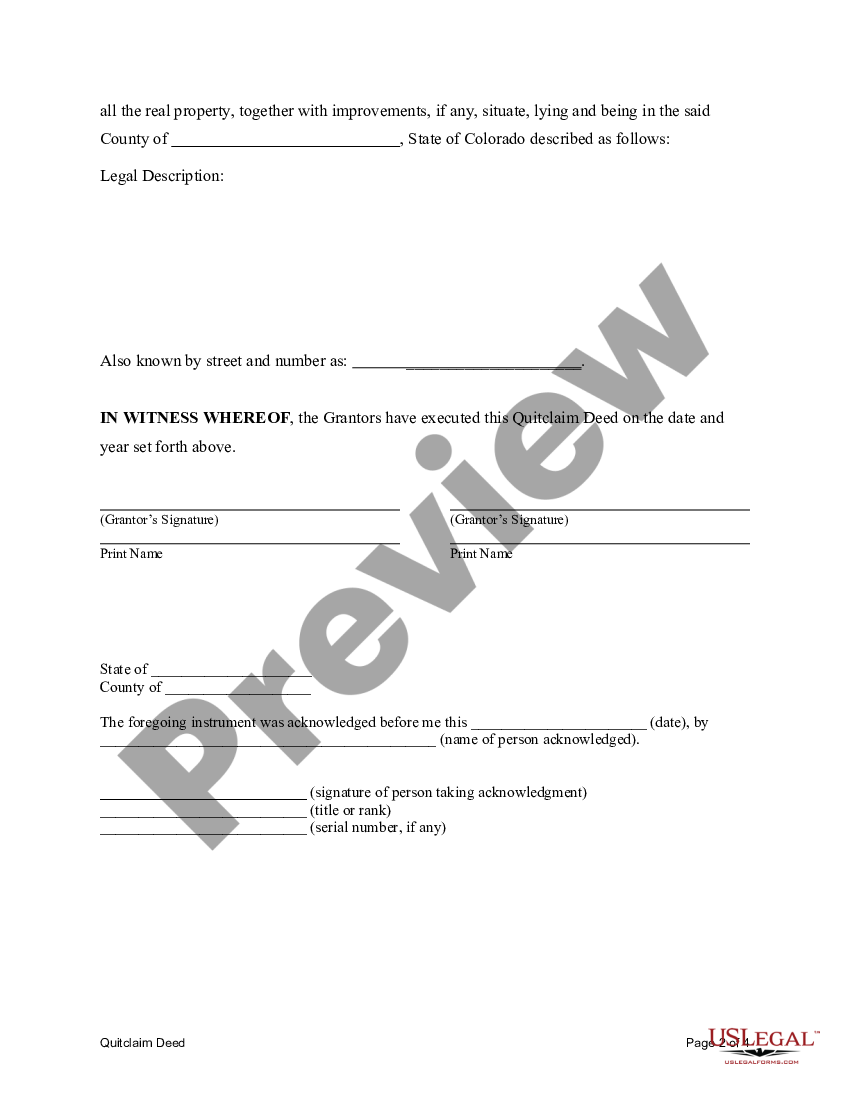 Colorado Quitclaim Deed Husband And Wife And Husband And Wife To Husband And Wife And An 7756