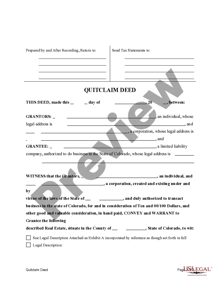 Preview Quitclaim Deed from an individual and a corporation to a limited liability company