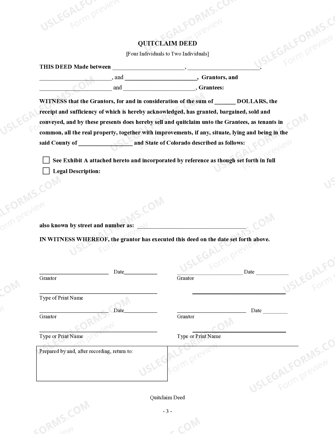 Preview Quitclaim Deed - Four Individuals to Two Individuals
