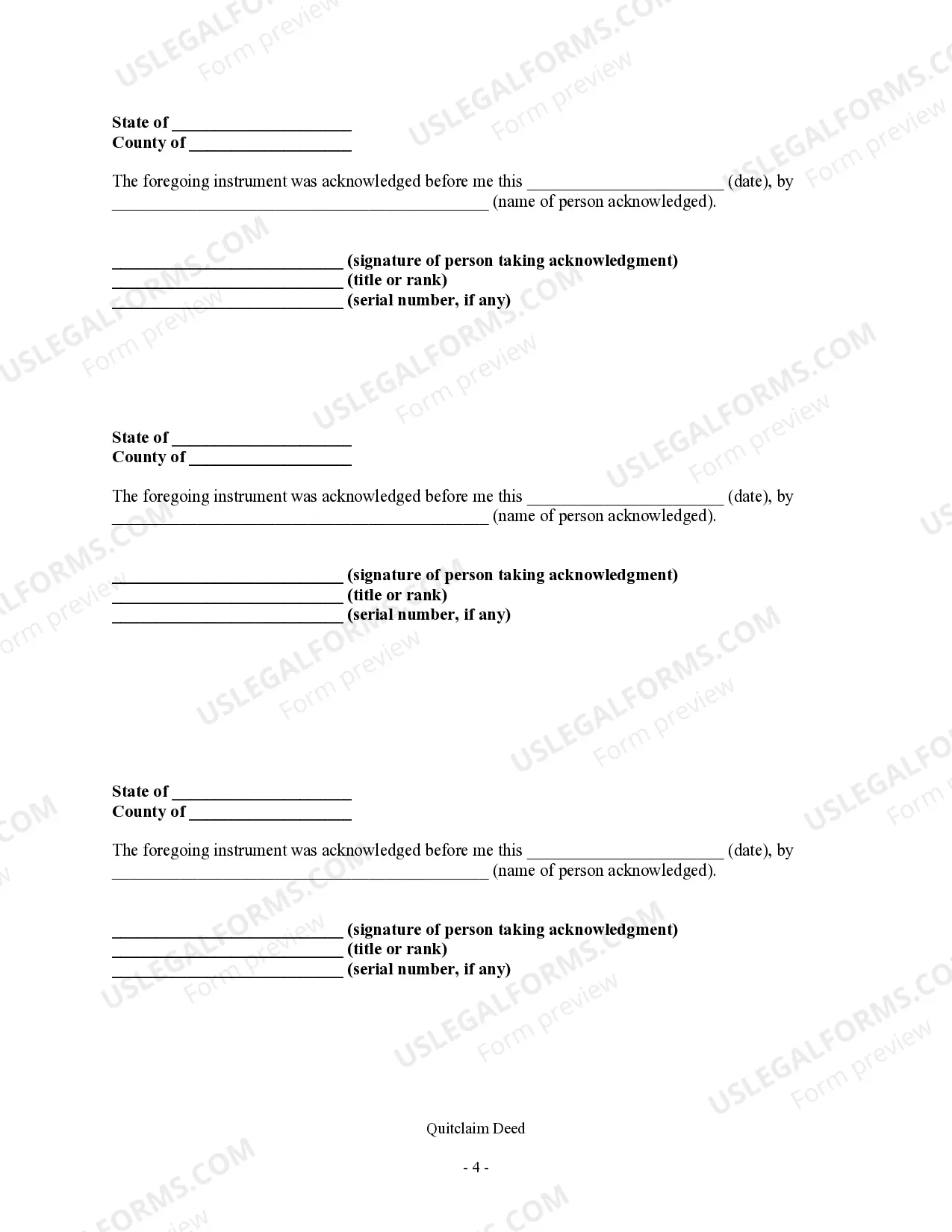 Preview Quitclaim Deed - Four Individuals to Two Individuals