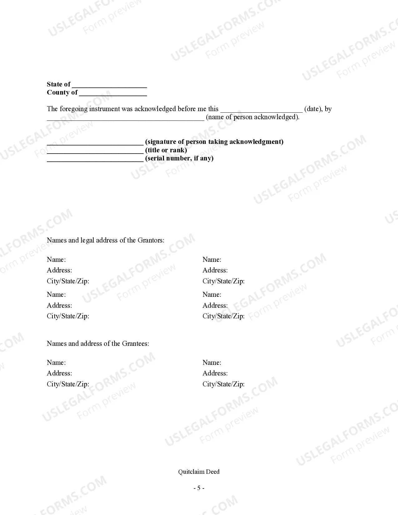 Preview Quitclaim Deed - Four Individuals to Two Individuals