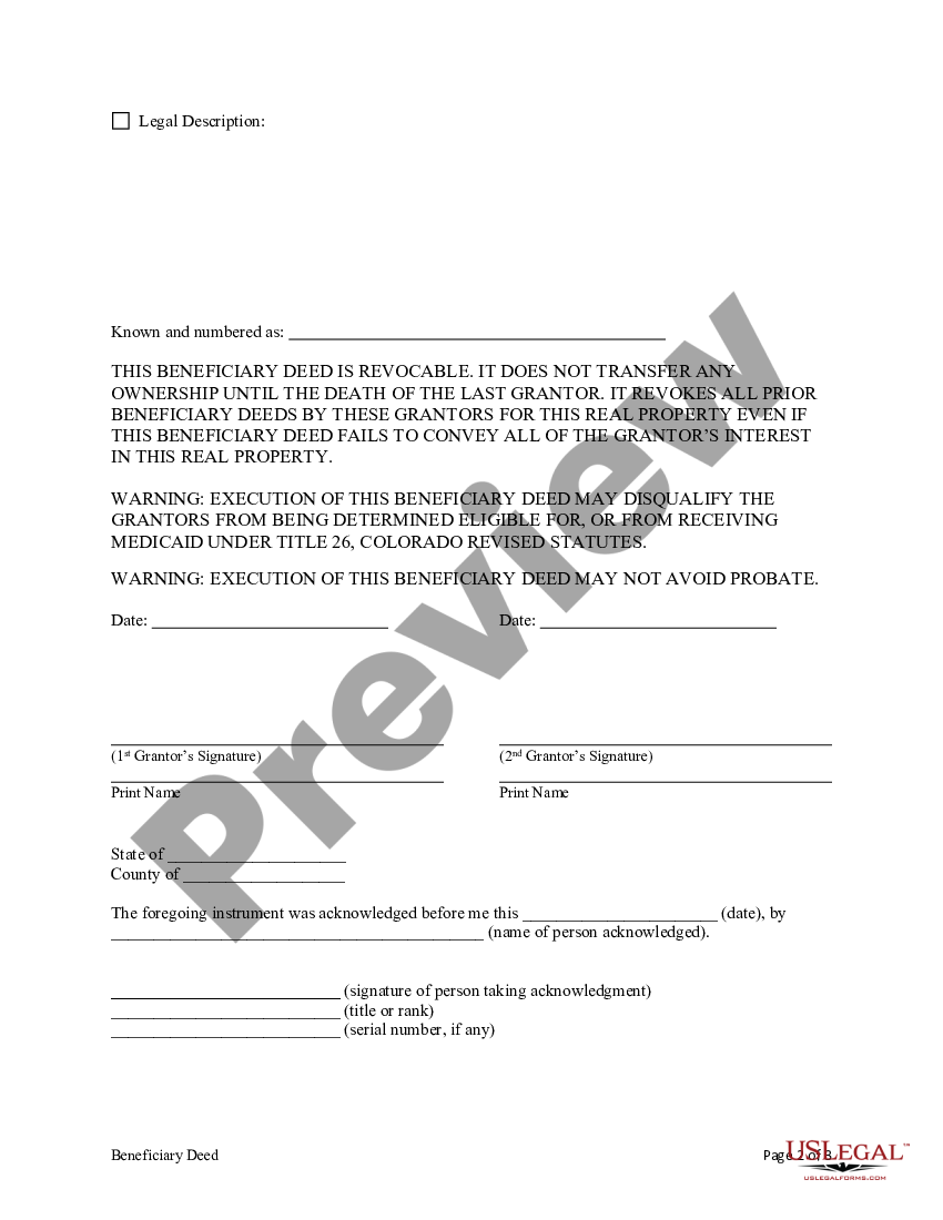 Beneficiary Deed Form For Colorado Us Legal Forms 0247