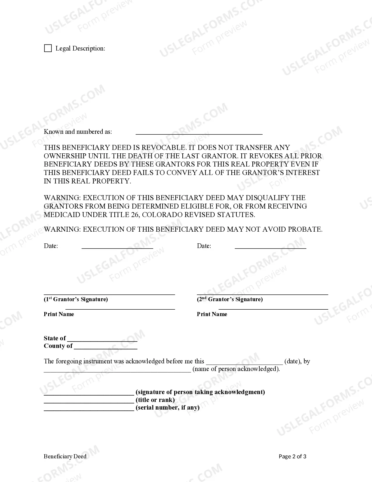 Preview Beneficiary Deed - Husband and Wife / Two Individuals to Four Individual Beneficiaries Without Successor Beneficiaries