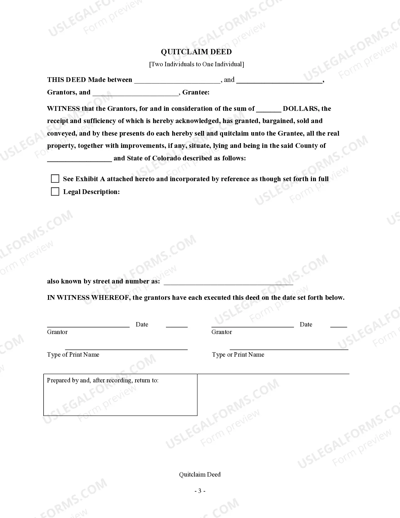 Preview Quitclaim Deed - Two Individuals to One Individual