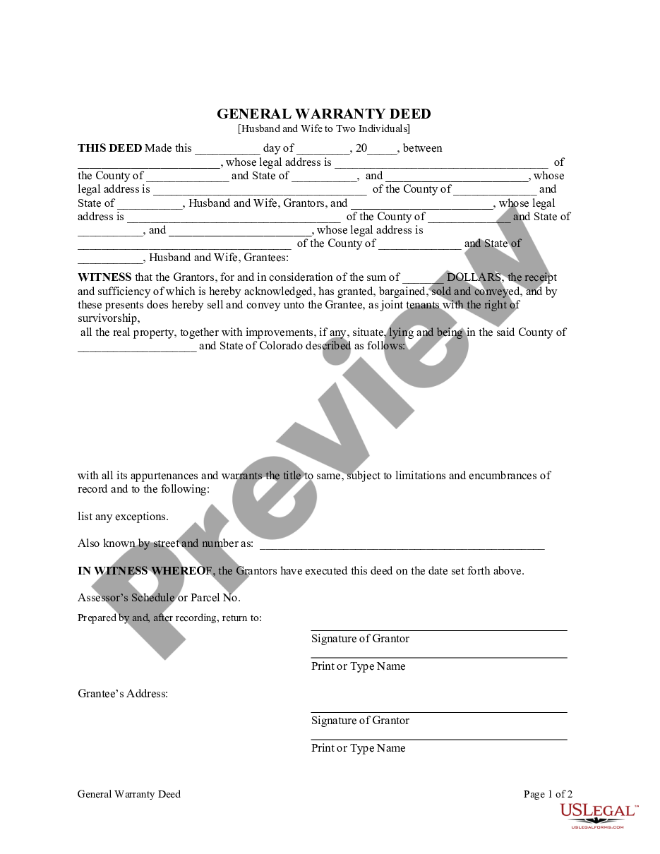 page 2 General Warranty Deed - Husband and Wife as Grantors to Husband and Wife as Grantees preview