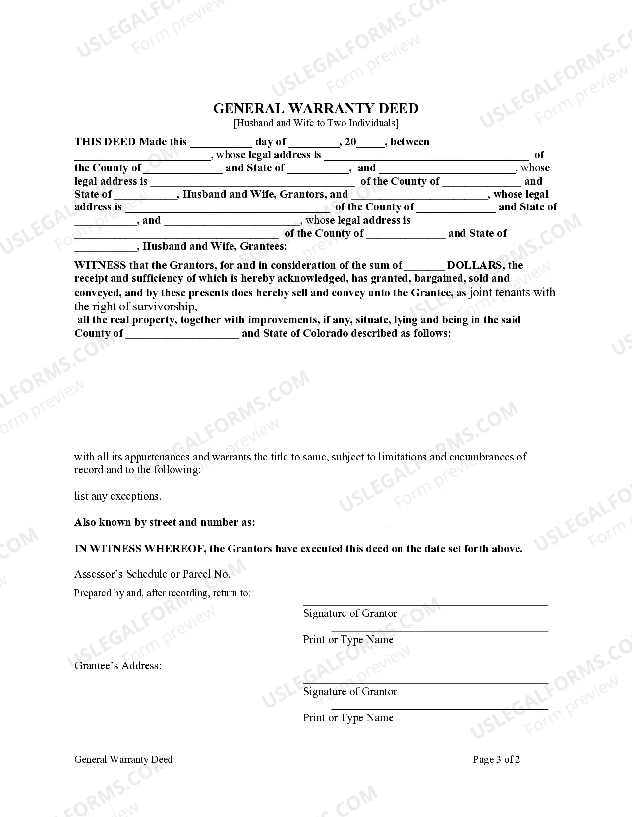 Preview General Warranty Deed - Husband and Wife as Grantors to Husband and Wife as Grantees