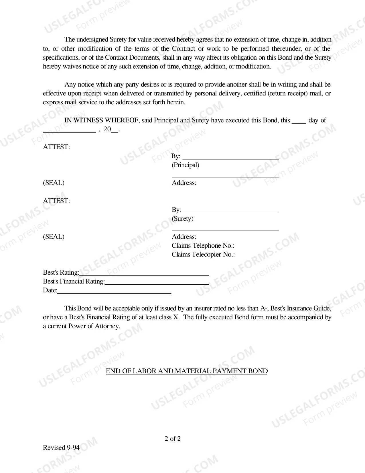 Preview Colorado Labor and Material Payment Bond