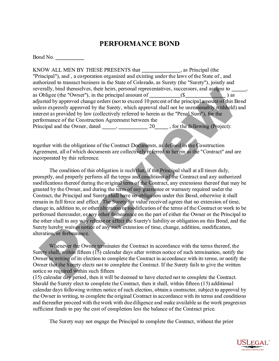 page 0 Colorado Construction Performance Bond preview