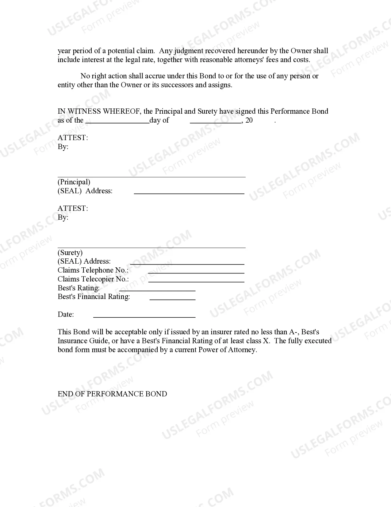 Preview Colorado Construction Performance Bond