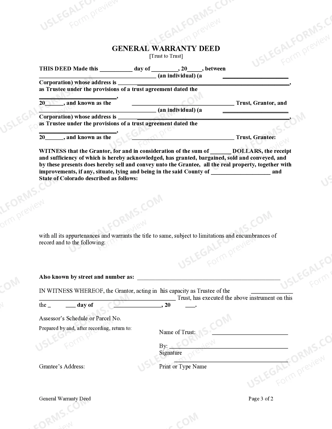 Preview General Warranty Deed from a Trust to a Trust