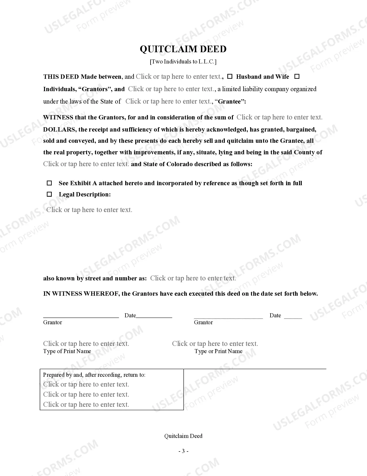 Preview Quitclaim Deed - Two Individuals or Husband and Wife to Limited Liability Company