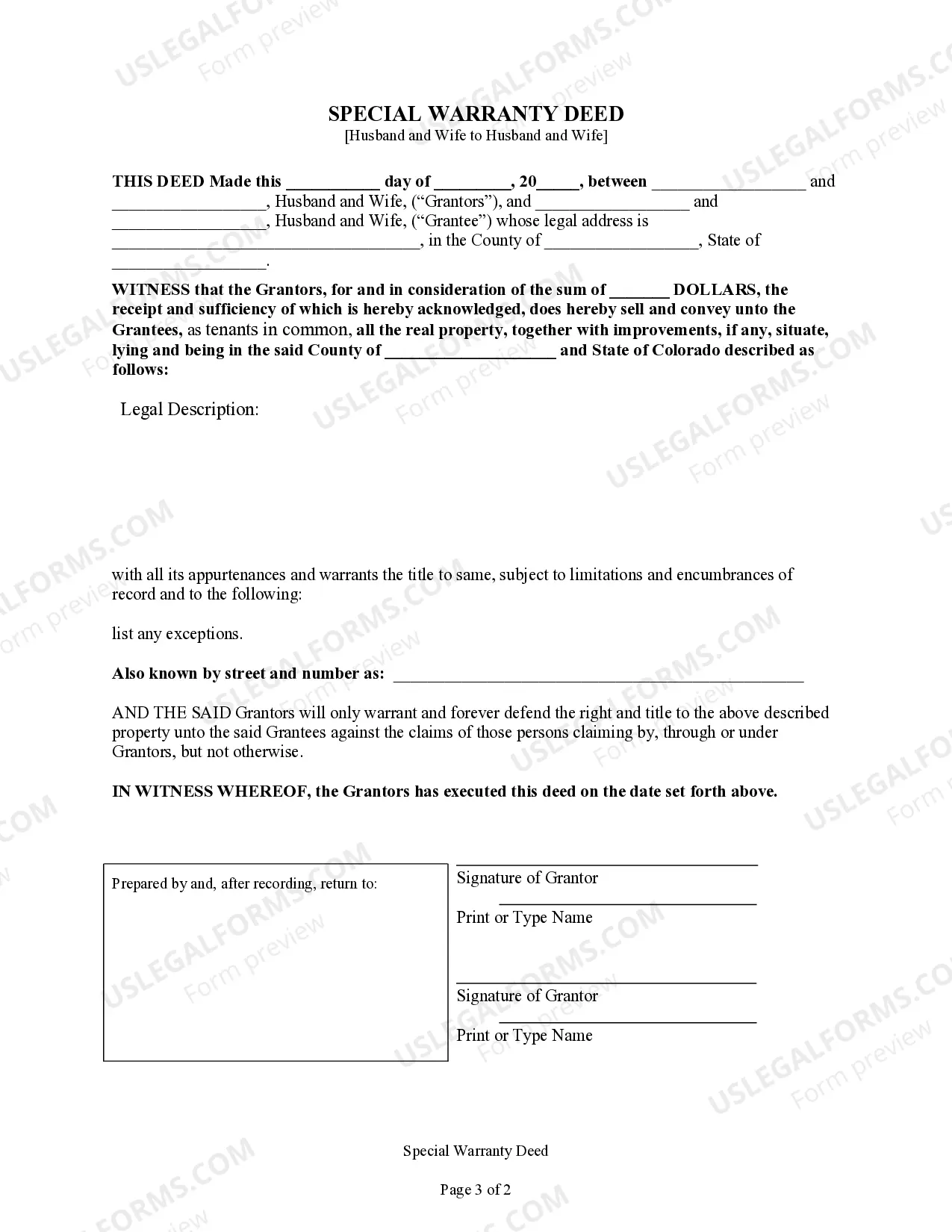 Preview Special Warranty Deed Husband and Wife Grantors to Husband and Wife Grantees