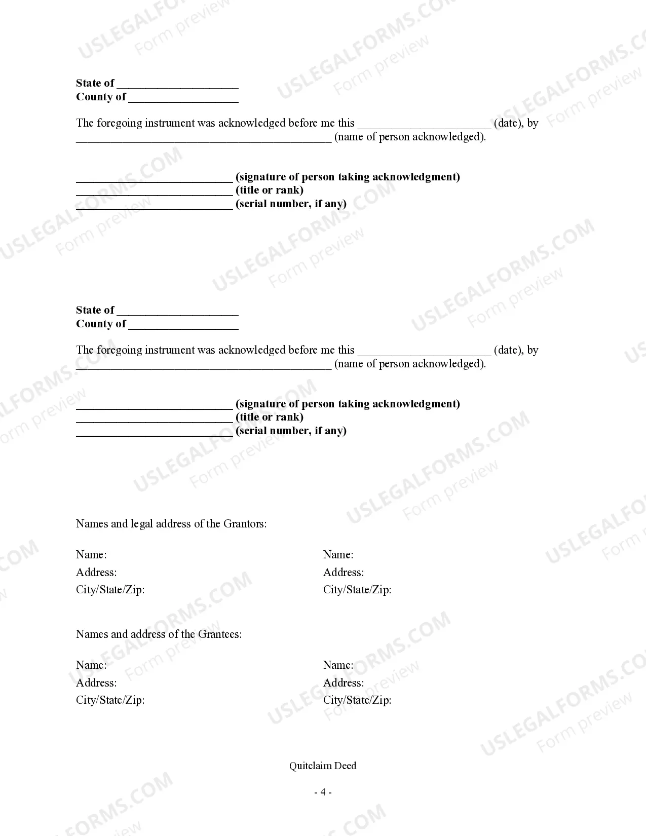 Preview Quitclaim Deed - Two Individuals to Two Individuals