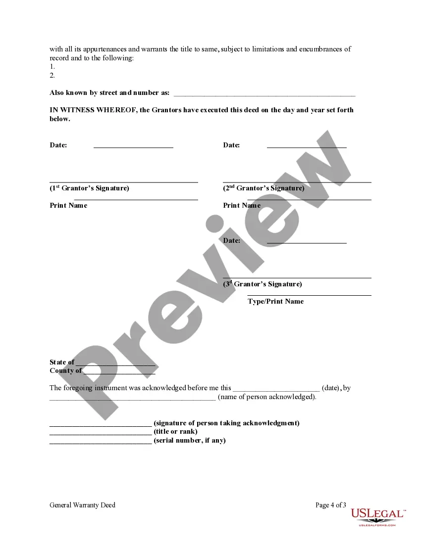 Preview General Warranty Deed - Three Individuals to a Limited Liability Company