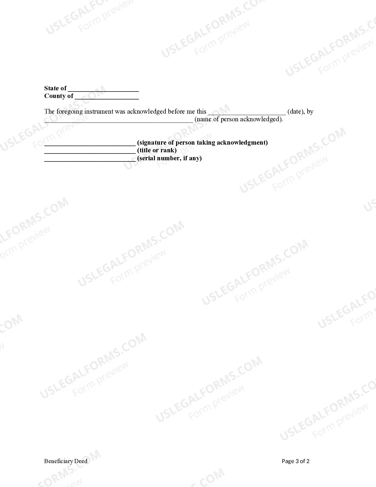 Preview Beneficiary Deed - Husband and Wife / Two Individuals to Two Individual Beneficiaries Without Successor Beneficiaries
