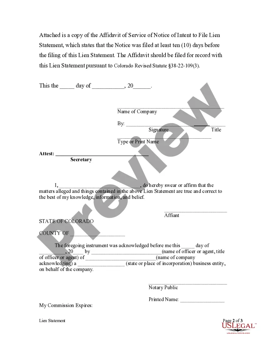 Preview Lien Statement by Corporation