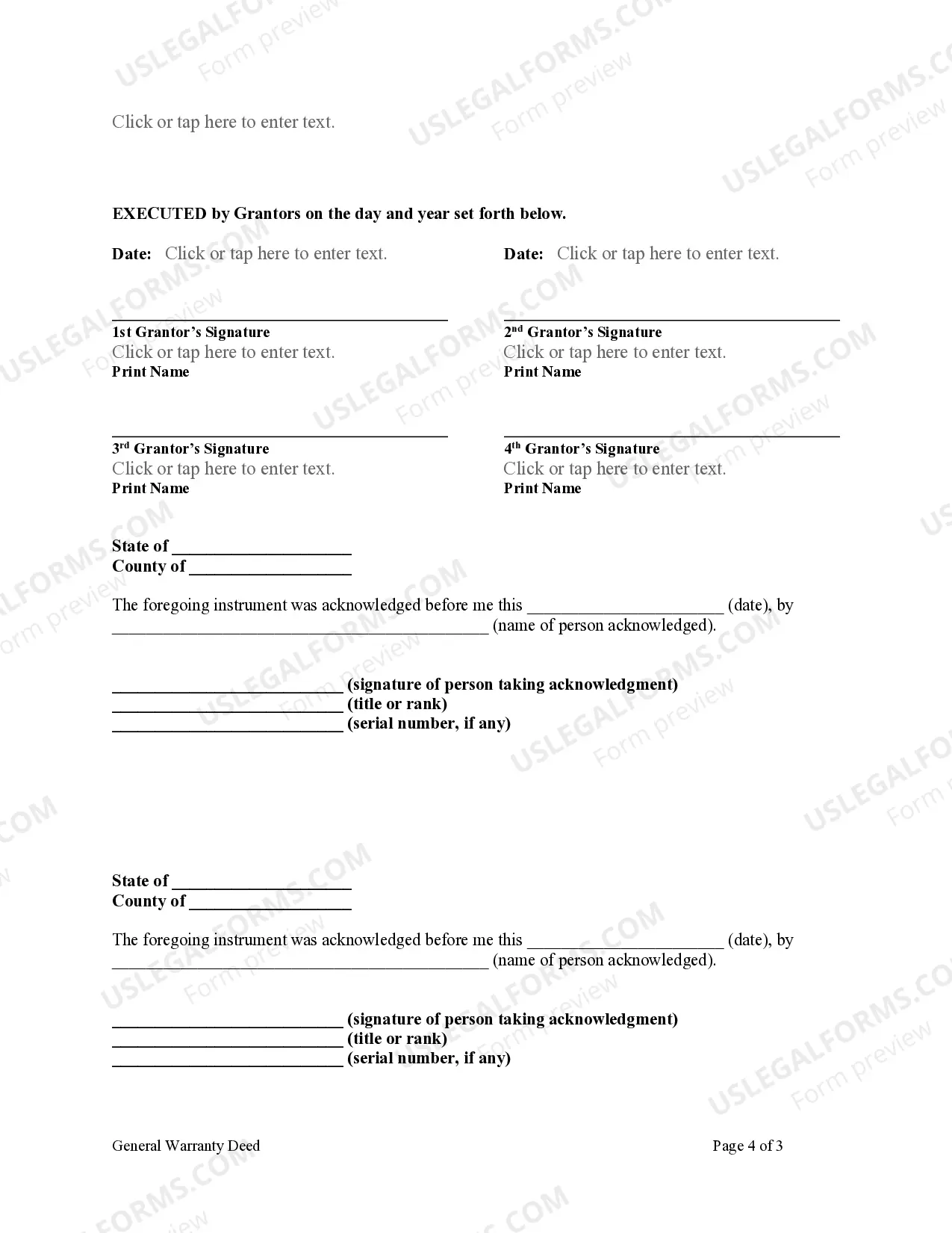 Preview General Warranty Deed from Husband and Wife and Husband and Wife to Husband and Wife, Husband and Wife, and an Individual
