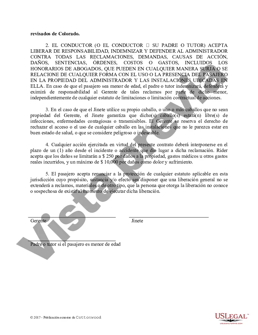 Preview Liberación de responsabilidad padre menor de edad - Formas de caballos equinos