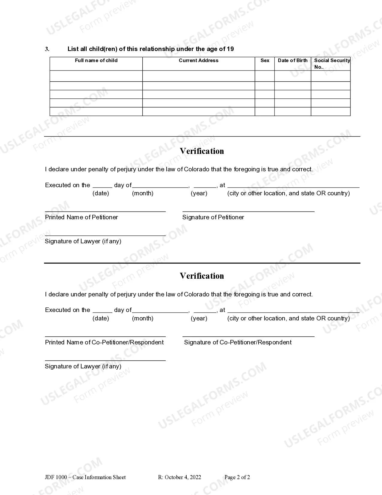 Preview Domestic Relations Case Information Sheet