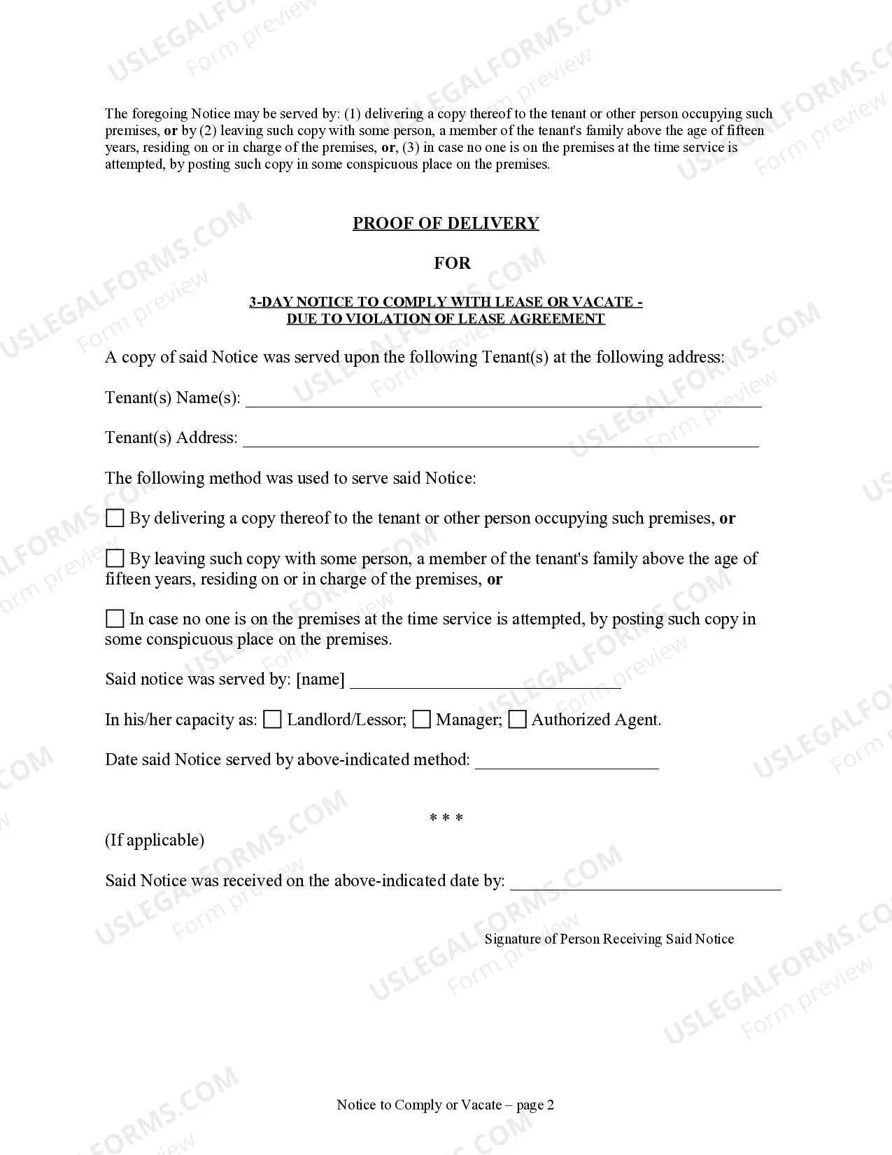 Preview 3 Day Notice of Substantial Violation of Lease or Rental Agreement - Residential
