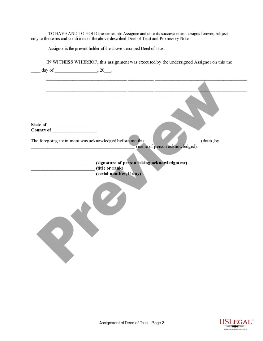 Preview Assignment of Deed of Trust by Individual Mortgage Holder