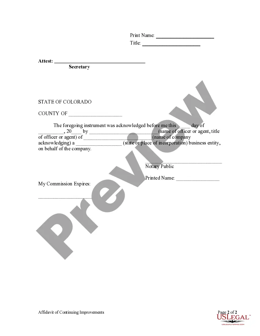 Preview Affidavit of Continuing Improvements - Corporation
