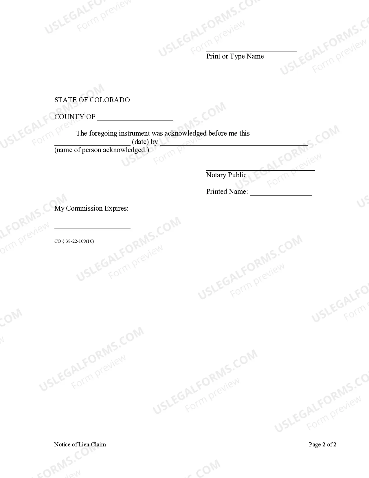 Preview Notice of Lien Claim - Individual