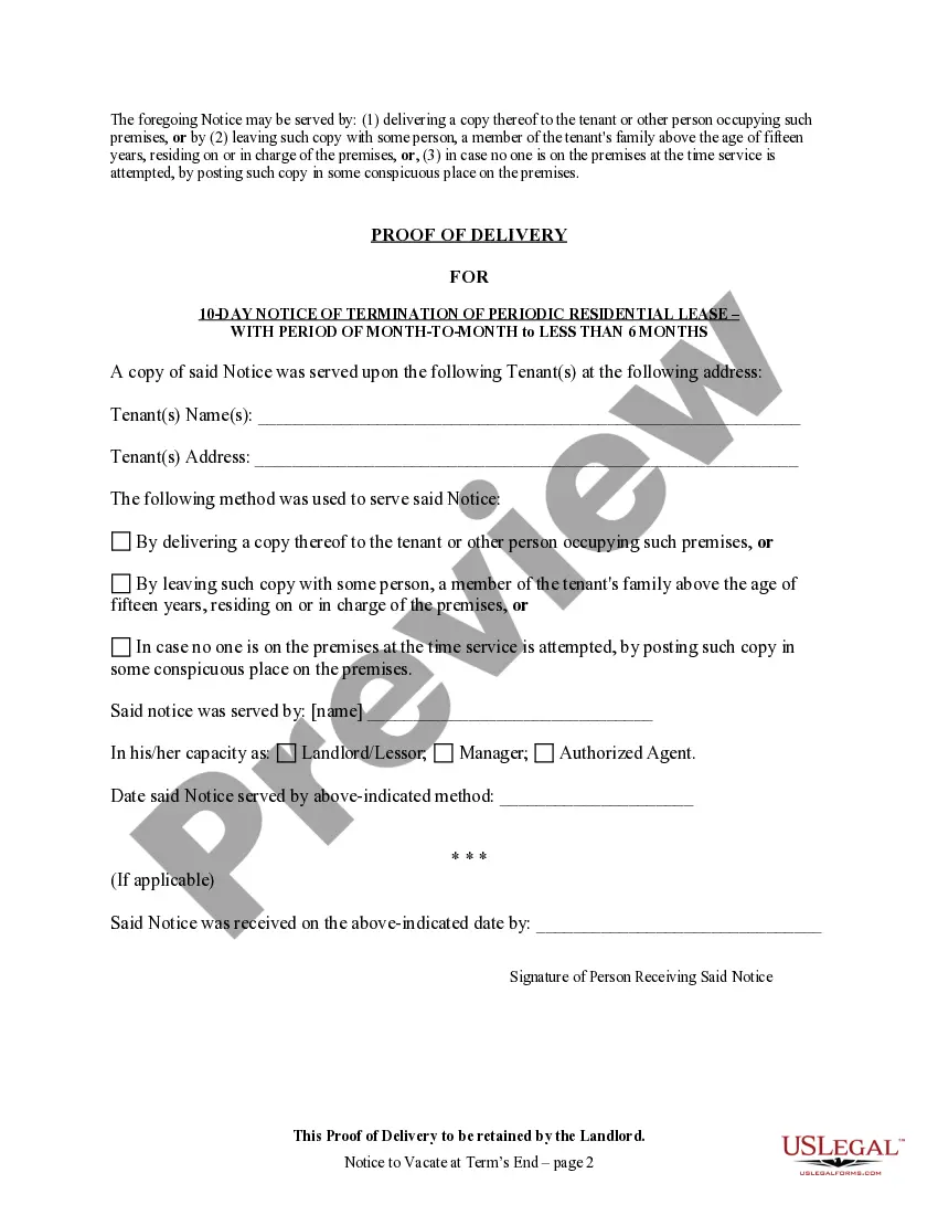 Get Notice of Intent Not to Renew at End of Specified Term from Landlord to Tenant for Residential Property Preview Notice of Intent Not to Renew at End of Specified Term from Landlord to Tenant for Residential Property