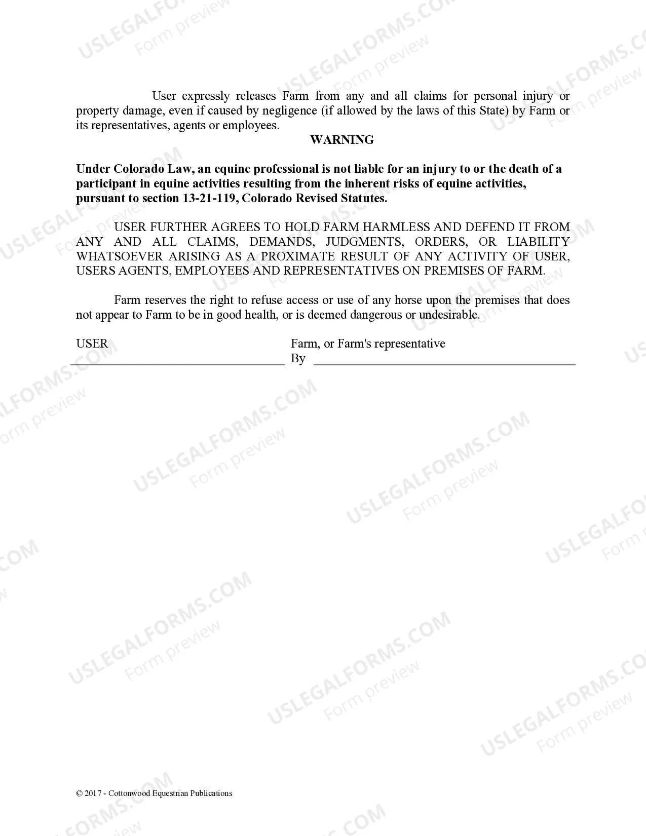 Preview Facility Release Agreement - Show Or Clinic - Horse Equine Forms