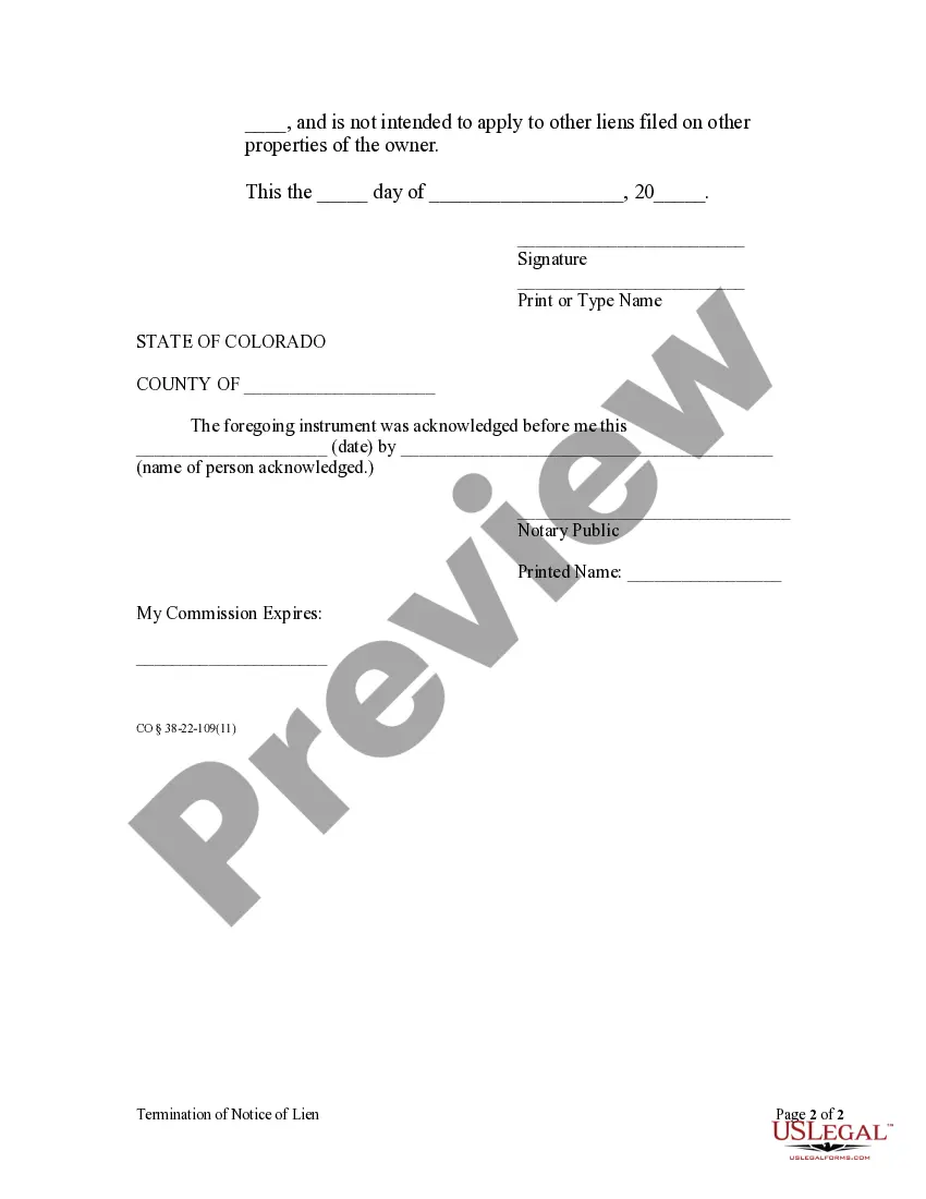 Preview Termination of Notice of Lien by Individual