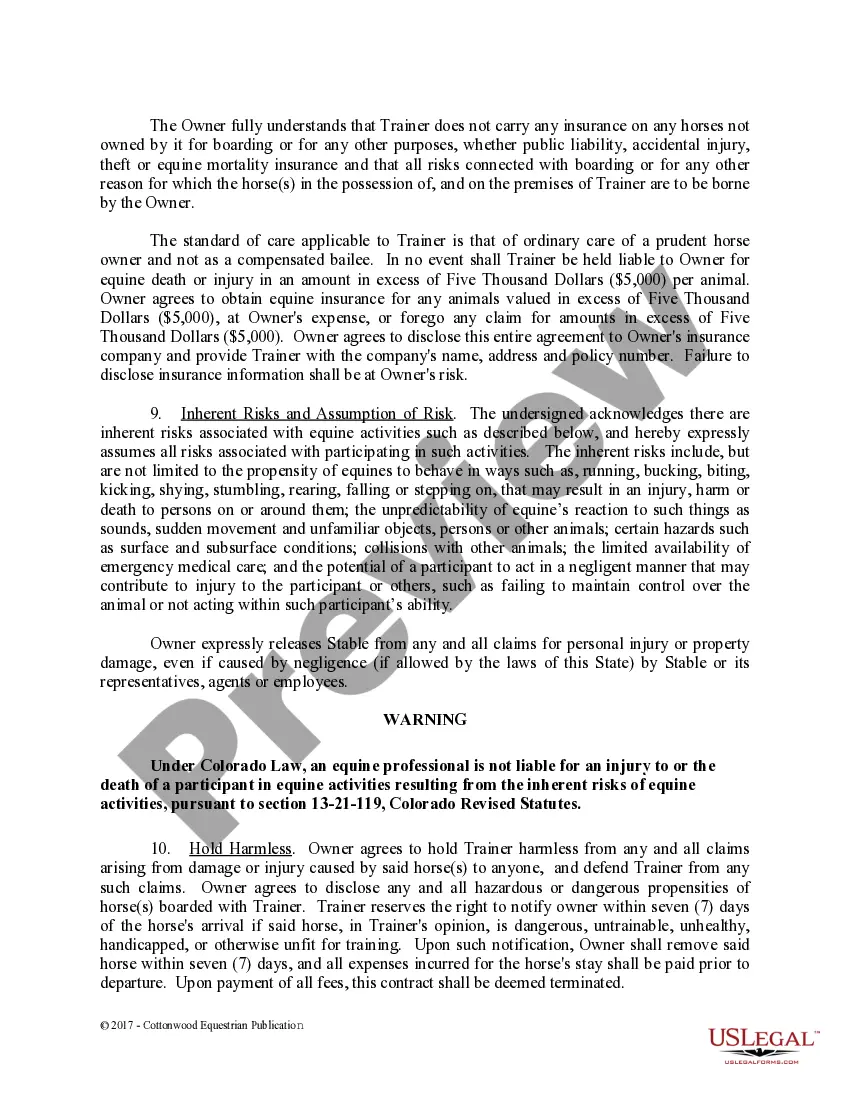 Preview Training Contract - Horse Equine Forms