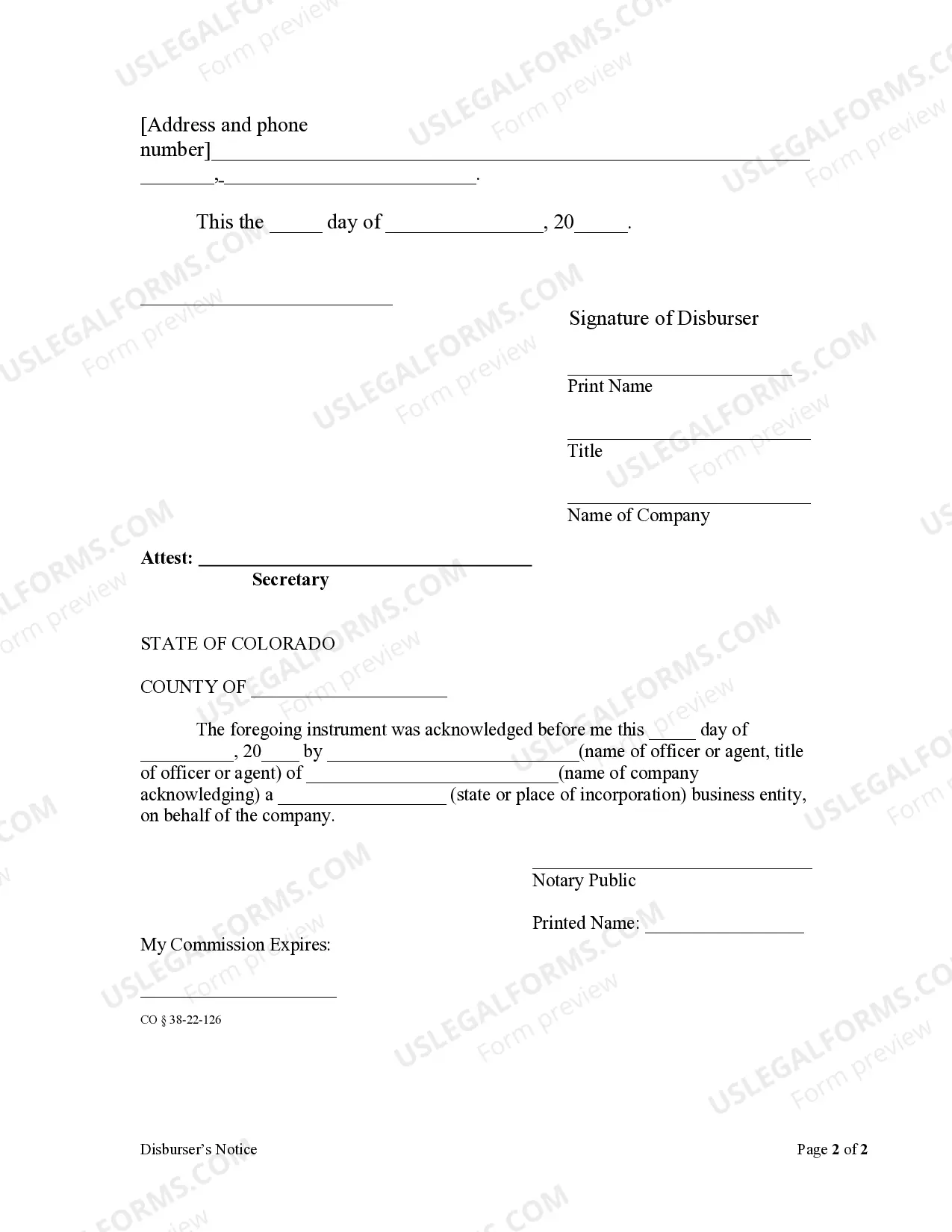 Preview Disburser's Notice - Corporation