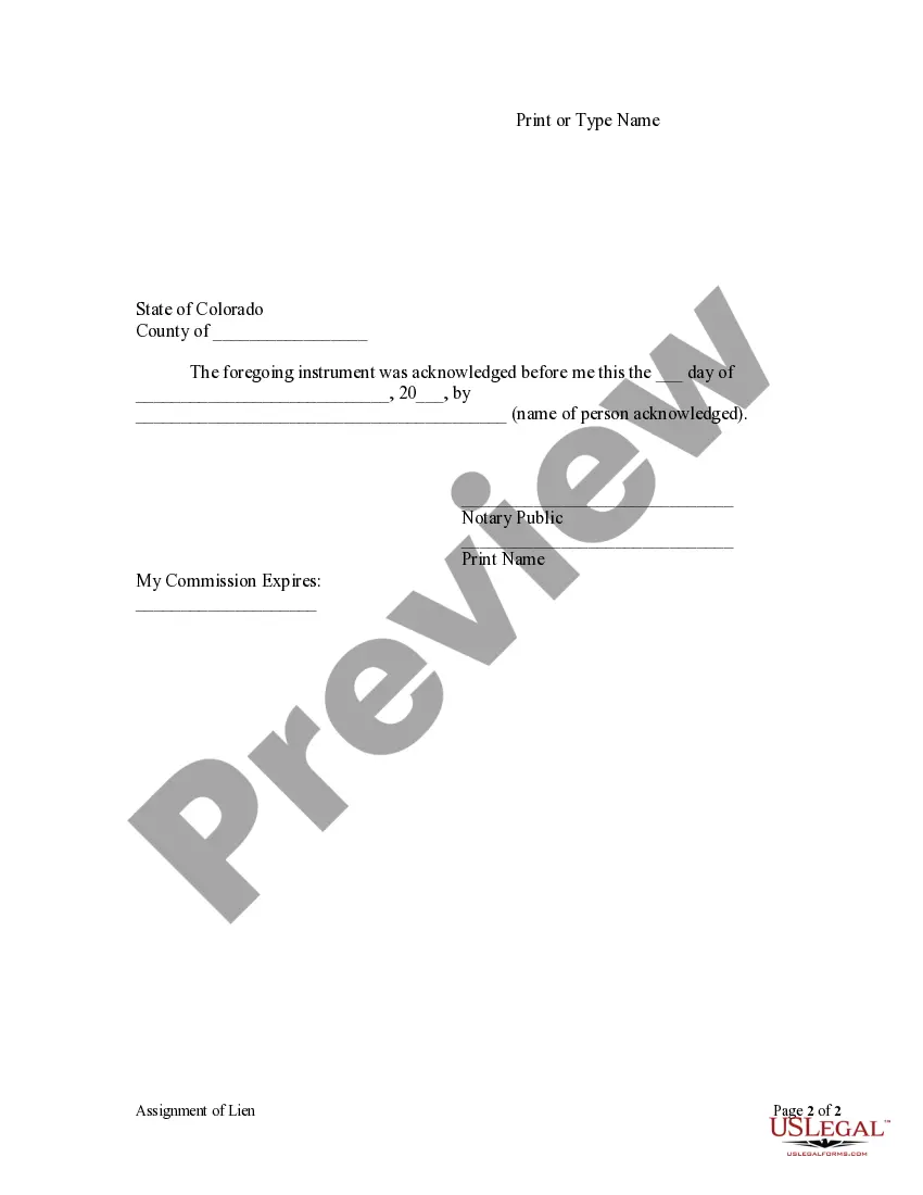 Preview Assignment of Lien - Individual