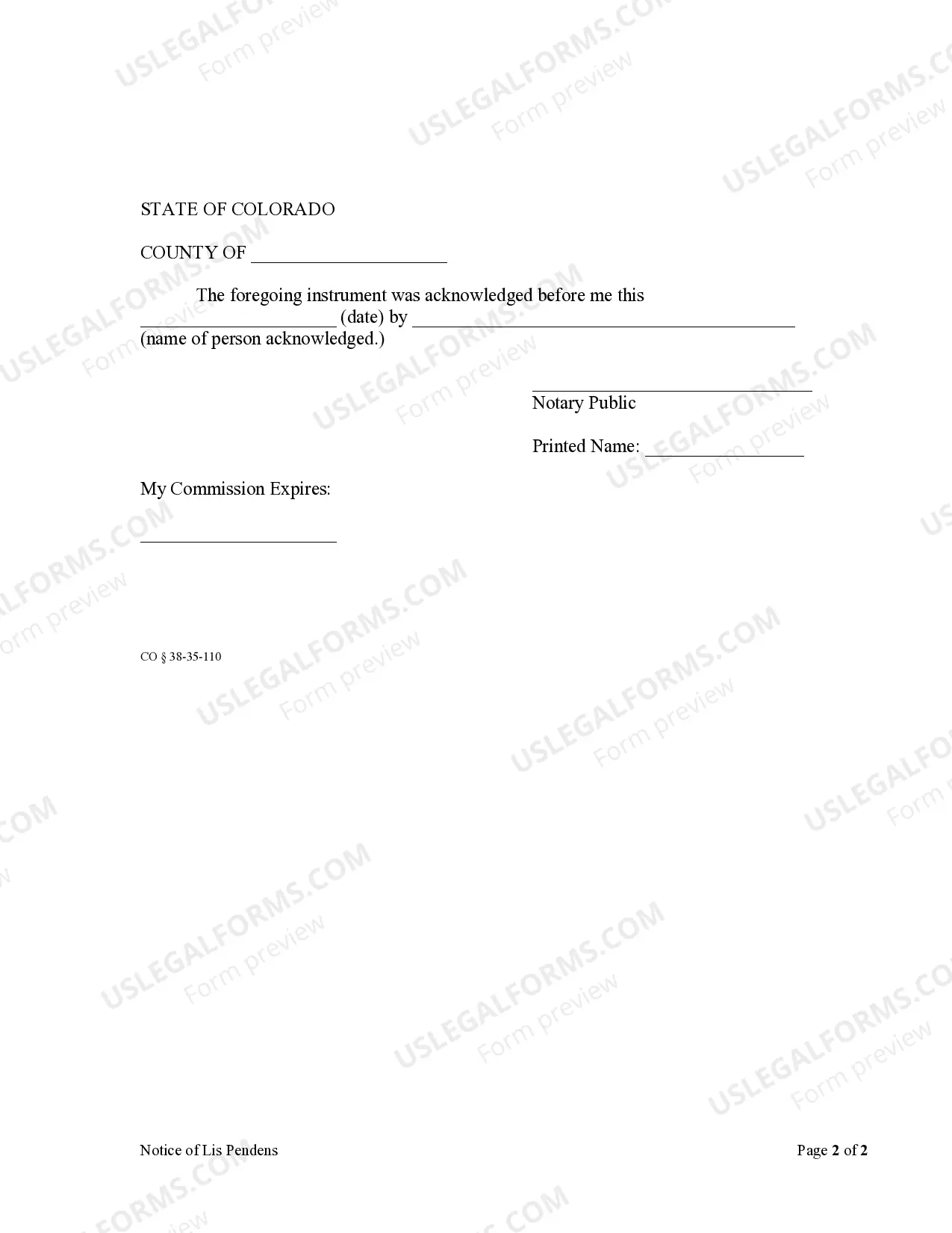 Preview Notice of Lis Pendens - Individual