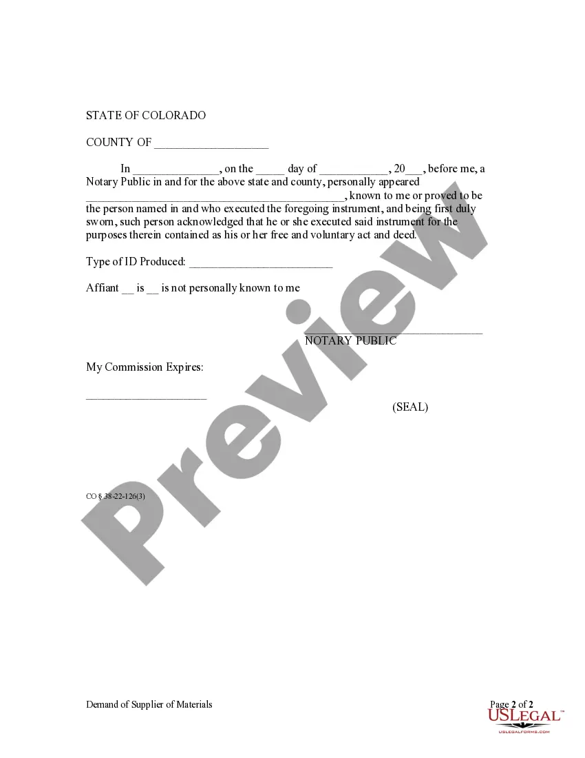 Preview Demand of Supplier of Materials, Machinery, Tools, Laborers, or Services for Information Regarding Owner, Disburser, and Principal Contractor - Corporation