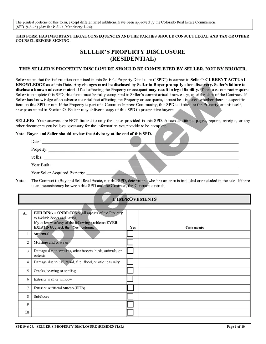 Colorado Residential Real Estate Sales Disclosure Statement | US Legal ...