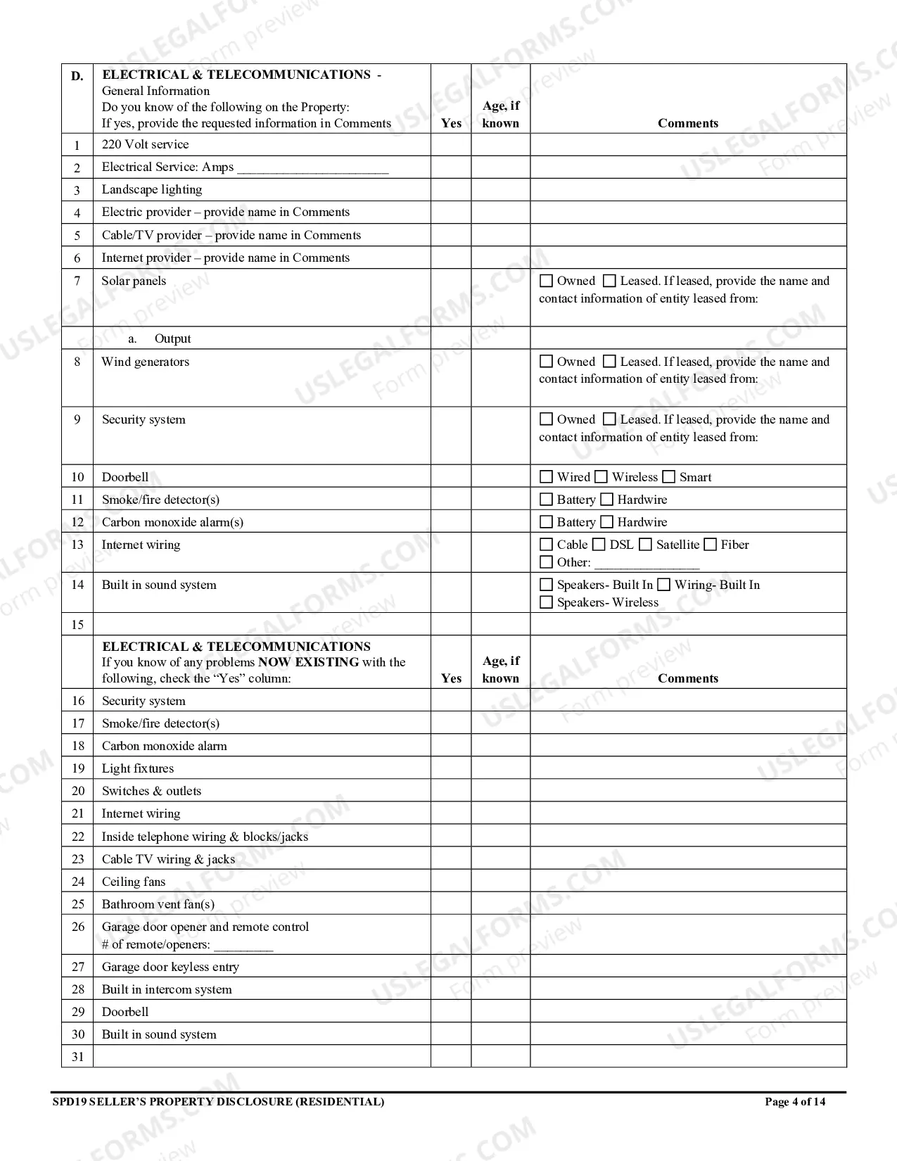 Preview Residential Real Estate Sales Disclosure Statement