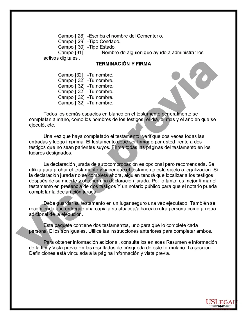 Preview Testamentos mutuos que contienen última voluntad y testamentos para personas solteras que viven juntas sin hijos