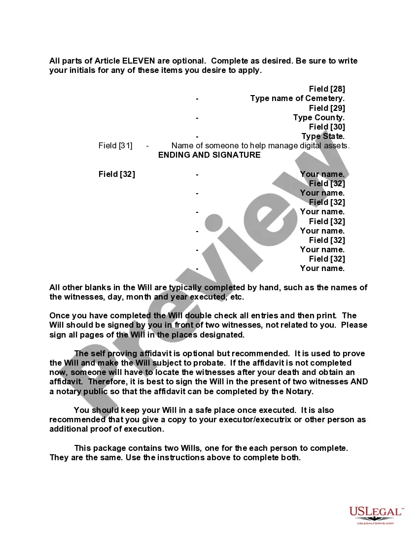 Preview Mutual Wills containing Last Will and Testaments for Man and Woman living together not Married with No Children