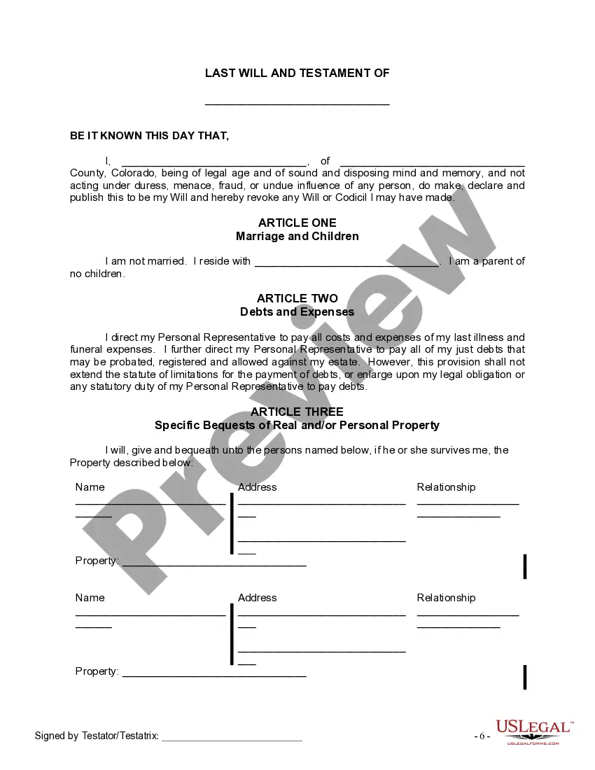 Preview Mutual Wills containing Last Will and Testaments for Man and Woman living together not Married with No Children