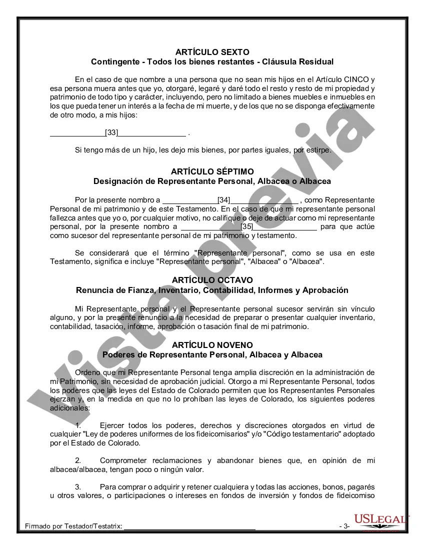 Preview Paquete de Testamentos Mutuos de Últimas Voluntades y Testamentos para Personas Solteras que conviven con Hijos Adultos