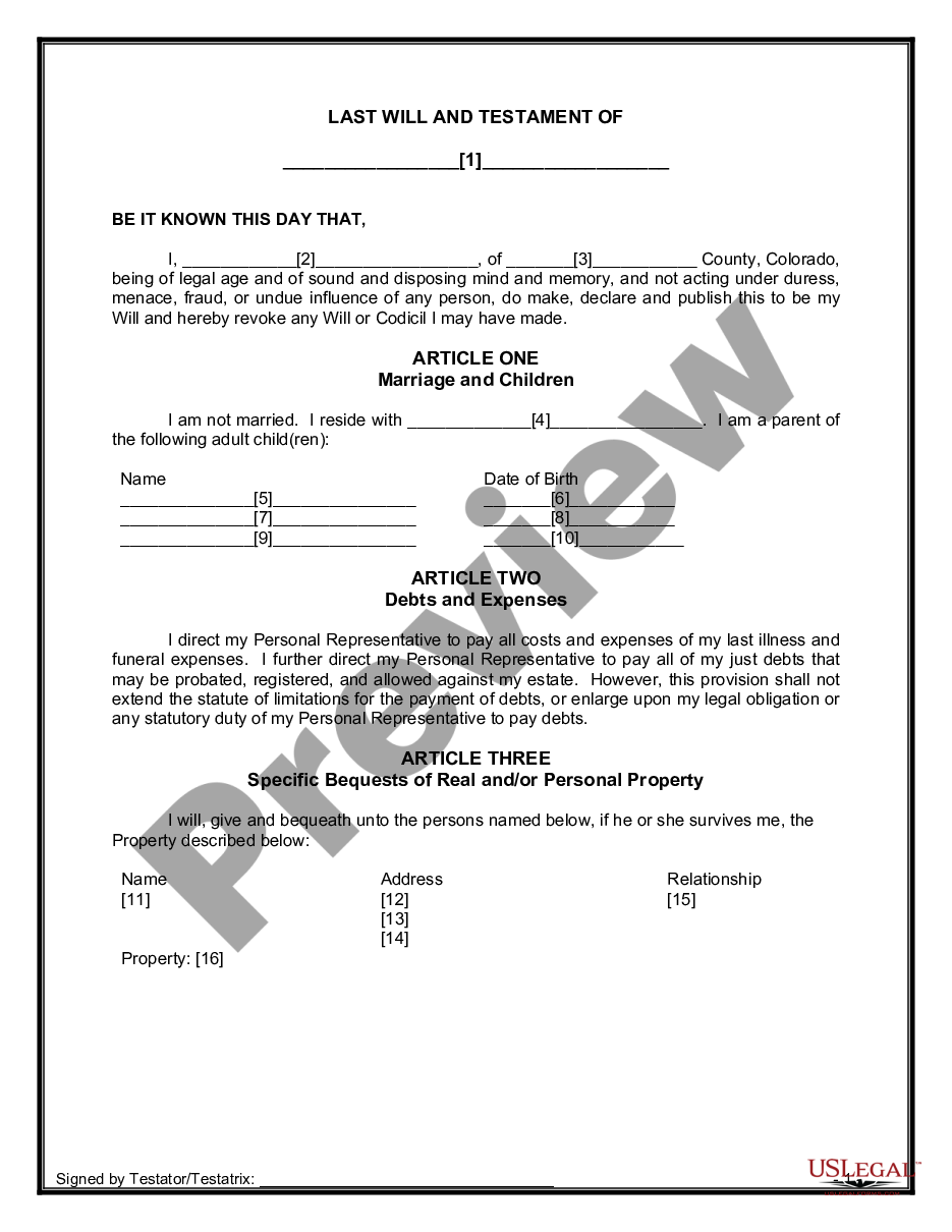 page 1 Mutual Wills Package of Last Wills and Testaments for Unmarried Persons living together with Adult Children preview