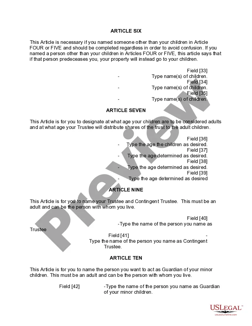Preview Mutual Wills or Last Will and Testaments for Man and Woman living together, not Married with Minor Children