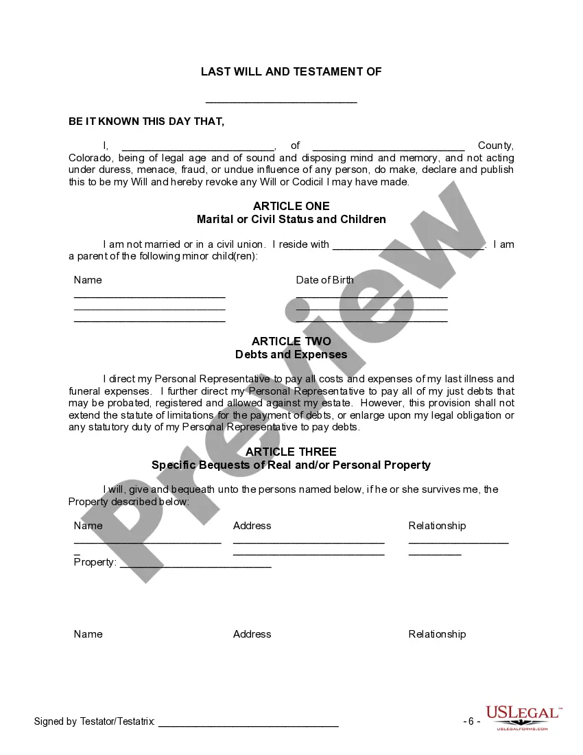 Preview Mutual Wills or Last Will and Testaments for Man and Woman living together, not Married with Minor Children