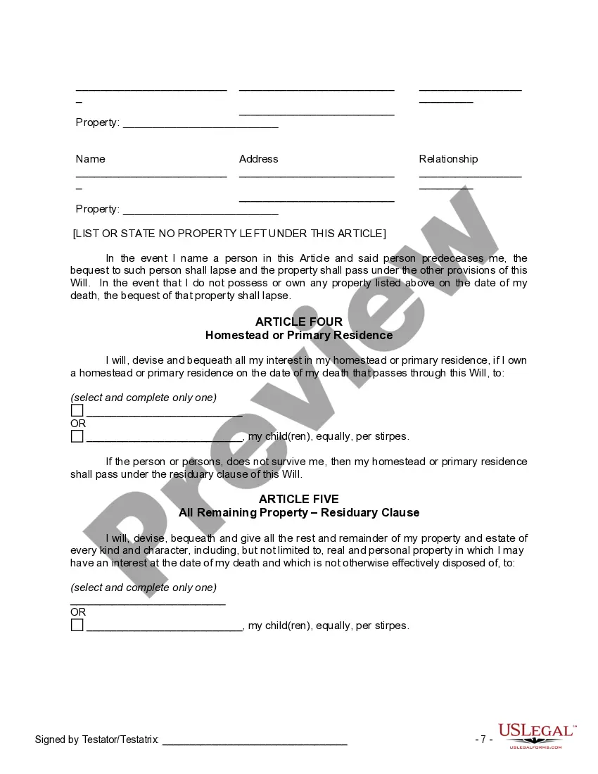 Preview Mutual Wills or Last Will and Testaments for Man and Woman living together, not Married with Minor Children