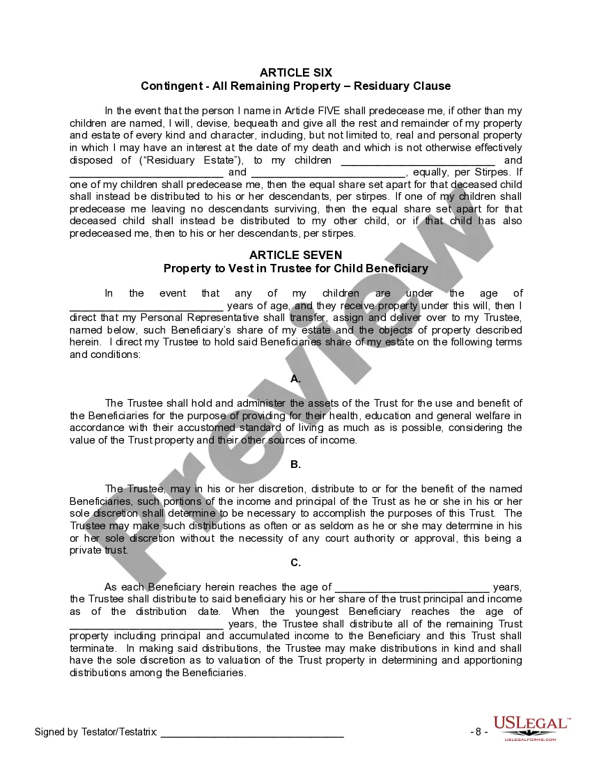 Preview Mutual Wills or Last Will and Testaments for Man and Woman living together, not Married with Minor Children